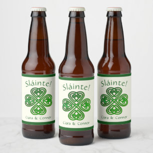 Étiquette Pour Bouteilles De Bière Sláinte Green Celtic Shamrock irlandais Nom