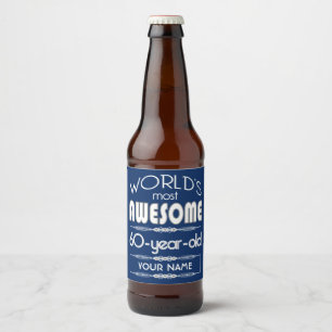 Étiquette Pour Bouteilles De Bière soixantième D'anniversaire des mondes bleu-foncé