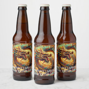 Étiquette Pour Bouteilles De Bière Soyez féroce ! Embrasse le Dragon.' Nouvel An luna