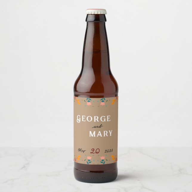 Étiquette Pour Bouteilles De Bière Style de fleurs (Devant)