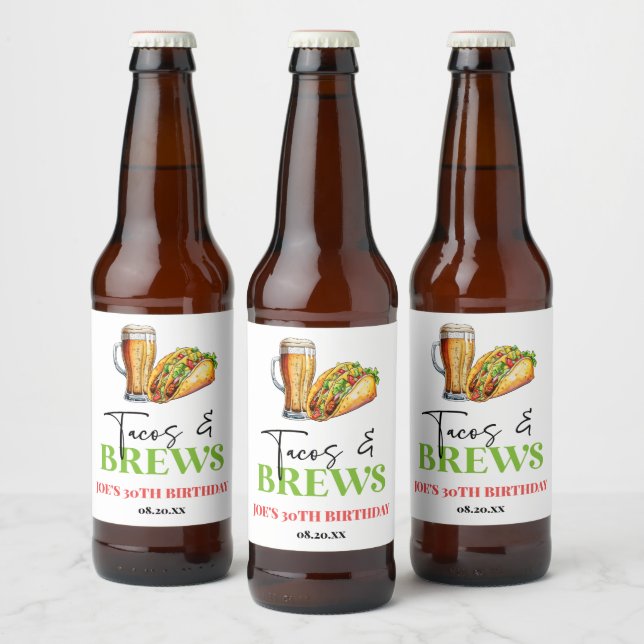 Étiquette Pour Bouteilles De Bière Tacos et brasse Bière Verre fête d'anniversaire (Bouteilles)