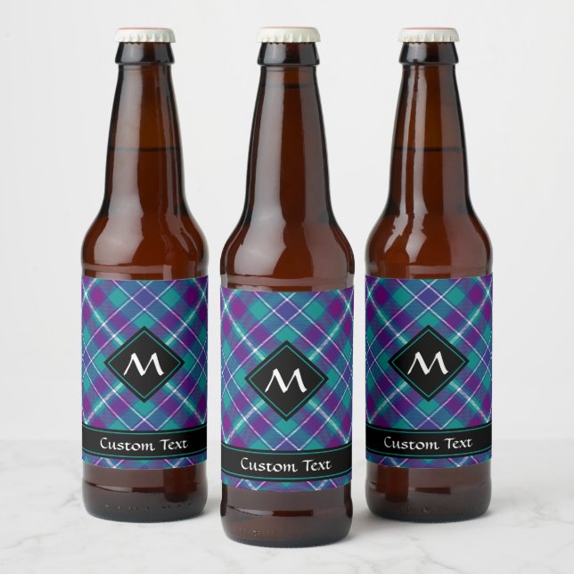 Étiquette Pour Bouteilles De Bière Tartan vert de mer, violet et bleu (Bouteilles)