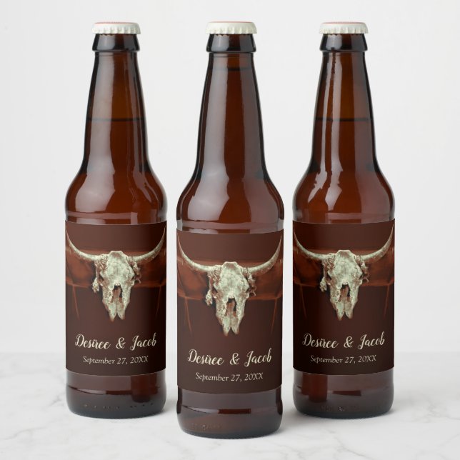 Étiquette Pour Bouteilles De Bière Taureau Rustique Mariage Brown Pays Ouest (Bouteilles)