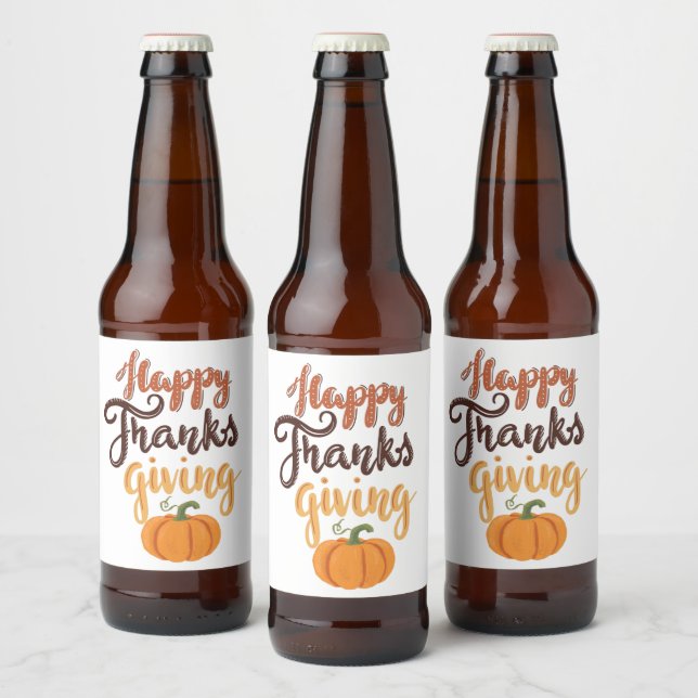 Étiquette Pour Bouteilles De Bière Thanksgiving Remercier écrire citrouille (Bouteilles)