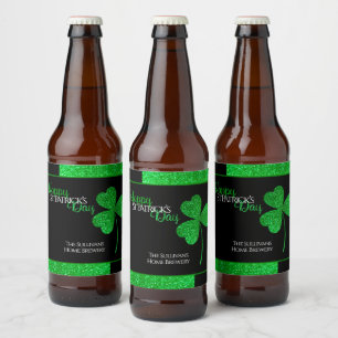 Étiquette Pour Bouteilles De Bière Trèfle vert scintillant St Patrick personnalisé