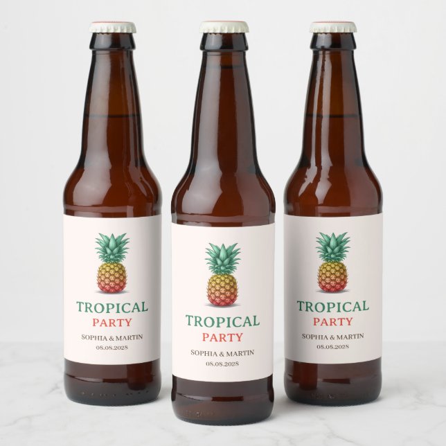 Étiquette Pour Bouteilles De Bière Tropical party retro pineapple (Bouteilles)