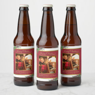 Étiquette Pour Bouteilles De Bière Vacances Holly & Pine Joyeux Noël Photo