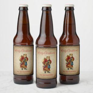 Étiquette Pour Bouteilles De Bière Vintage Noël Vieux Monde Père Noël