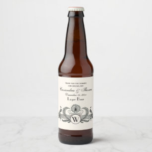 Étiquette Pour Bouteilles De Bière Vintage Paons Monogramme Ivoire BG