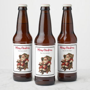 Étiquette Pour Bouteilles De Bière Vintage Père Noël assis en fauteuil confortable No