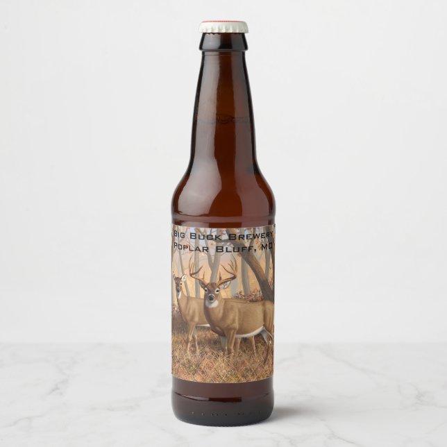 Étiquette Pour Bouteilles De Bière White Deer Buck & Doe Automne Maple Woods (Devant)