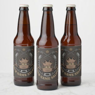 Étiquette Pour Bouteilles De Bière Wild West Revolver Horseshoe Western Cowboy Saloon