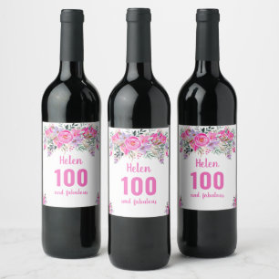 Étiquette Pour Bouteilles De Vin 100e anniversaire rose floral