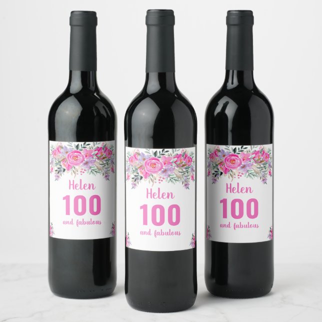 Étiquette Pour Bouteilles De Vin 100e anniversaire rose floral (Bouteilles)