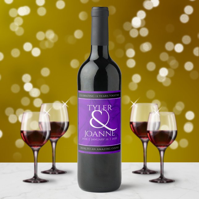 Étiquette Pour Bouteilles De Vin 12ème anniversaire de la Mariage de soie (Créateur téléchargé)