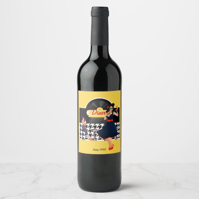 Étiquette Pour Bouteilles De Vin 1950 à damiers jaune noir et blanc (Devant)