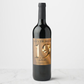 Étiquette Pour Bouteilles De Vin 19e anniversaire d'or métallique