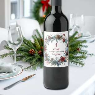 Étiquette Pour Bouteilles De Vin 1er Mariage papier Anniversaire Élégant hiver