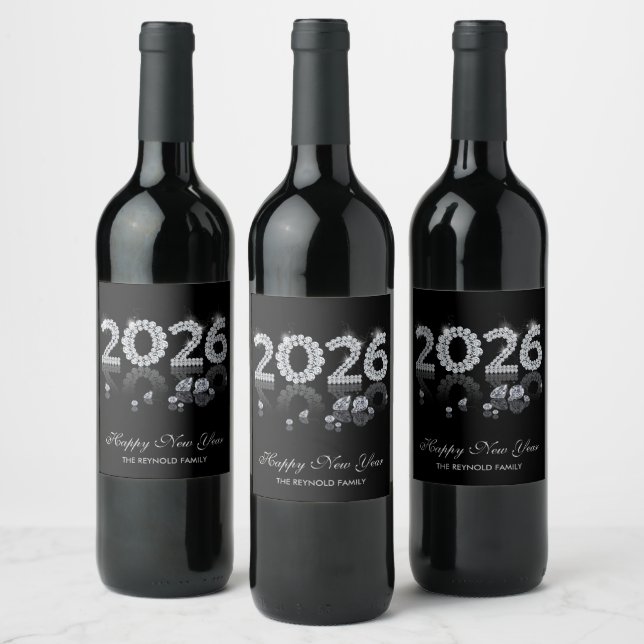 Étiquette Pour Bouteilles De Vin 2026 Brilliant Diamonds Luxury New Year (Bouteilles)