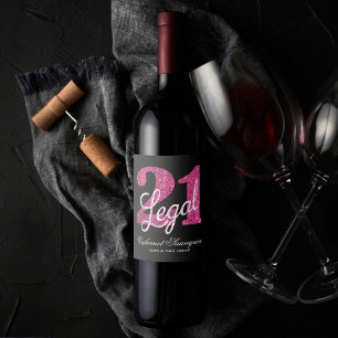 Étiquette Pour Bouteilles De Vin 21 et juridique Fun Pink Faux Parties scintillan