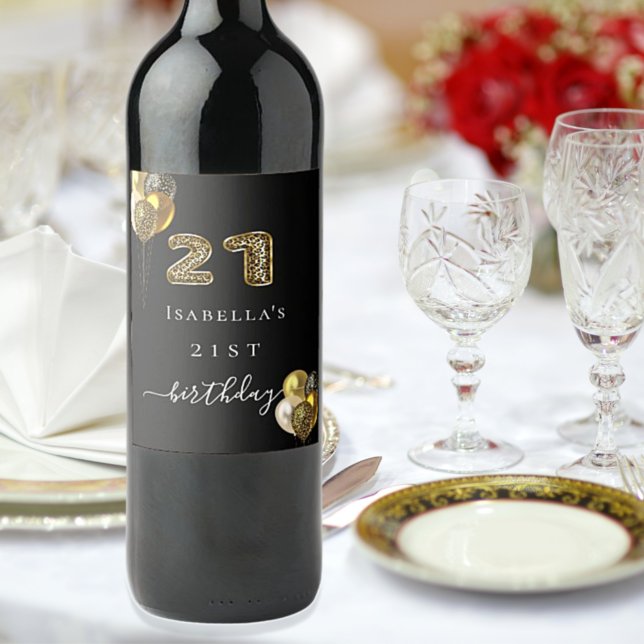 Étiquette Pour Bouteilles De Vin 21e anniversaire animal léopard noir or (Créateur téléchargé)