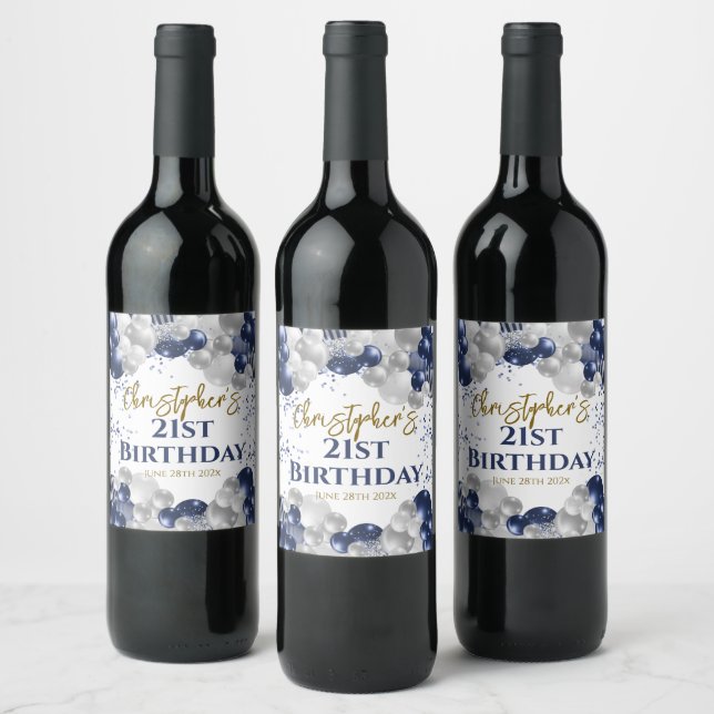 Étiquette Pour Bouteilles De Vin 21e Anniversaire des ballons de la marine (Bouteilles)