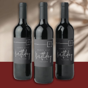 Étiquette Pour Bouteilles De Vin 21e anniversaire Elégant minimaliste noir plat