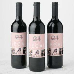 Étiquette Pour Bouteilles De Vin 21e anniversaire fête rose or collage photo légale