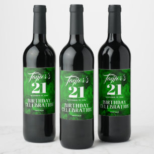 Étiquette Pour Bouteilles De Vin 21e anniversaire Vert à Noir Aquarelle Vin Étiquet
