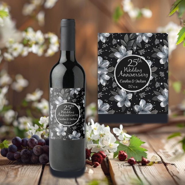 Étiquette Pour Bouteilles De Vin 25e anniversaire de la Parties scintillant d'argen (Créateur téléchargé)