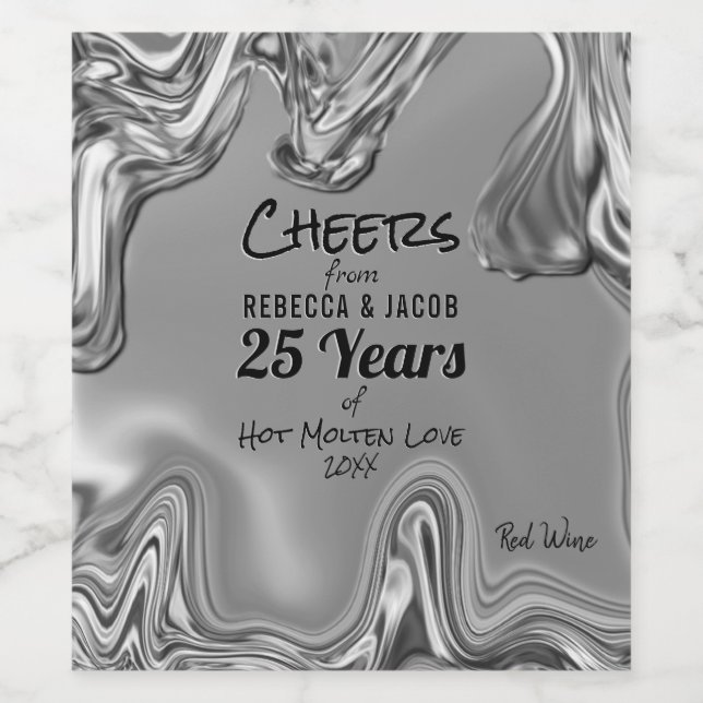 Étiquette Pour Bouteilles De Vin 25e anniversaire du Mariage d'argent (Étiquettes simples)