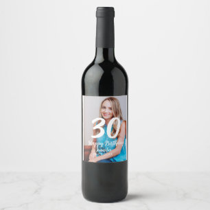 Étiquette Pour Bouteilles De Vin 30e anniversaire ajouter nom date année photo blan