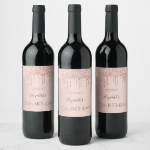 Étiquette Pour Bouteilles De Vin 30e anniversaire blush rose or drips nom
