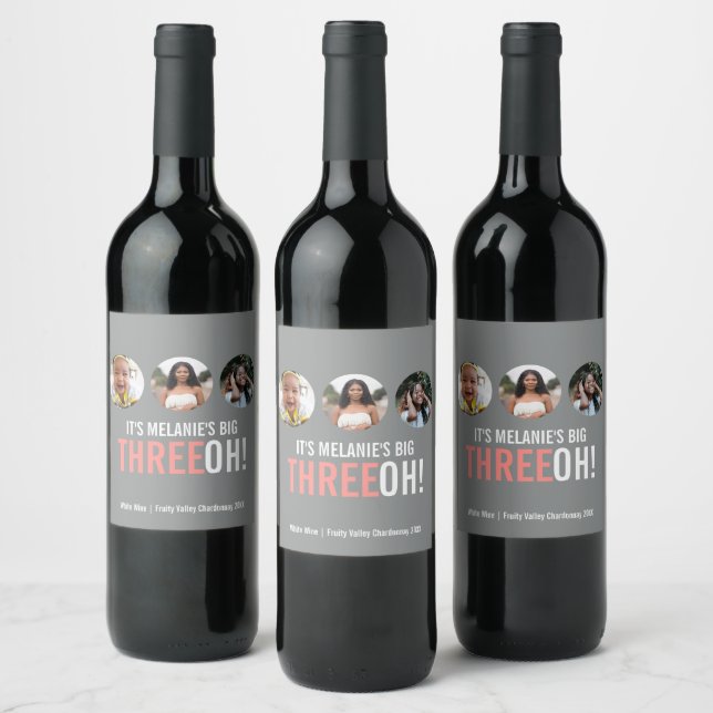 Étiquette Pour Bouteilles De Vin 30e THREEOH gris et rose ! (Bouteilles)