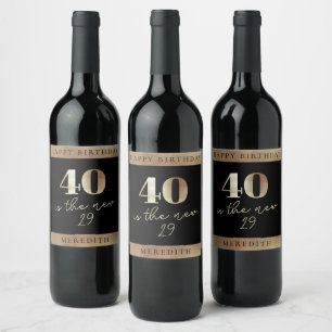 Étiquette Pour Bouteilles De Vin 40 est le New 29 Gold sur Black 40th Birthday Part