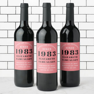 Étiquette Pour Bouteilles De Vin 40e anniversaire 1983 Normes de réglage rose