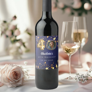 Étiquette Pour Bouteilles De Vin 40e anniversaire marine bleu or étoiles photo