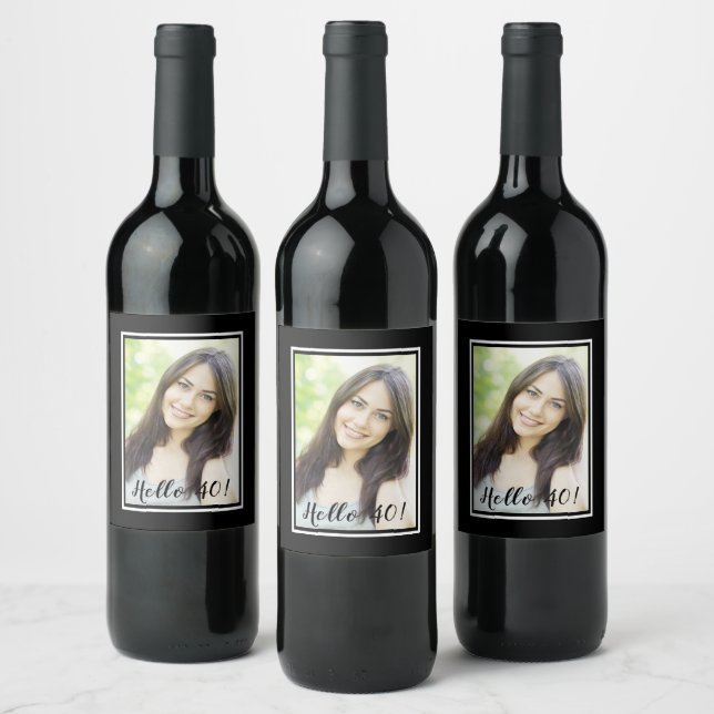 Étiquette Pour Bouteilles De Vin 40e anniversaire noir blanc photo (Bouteilles)
