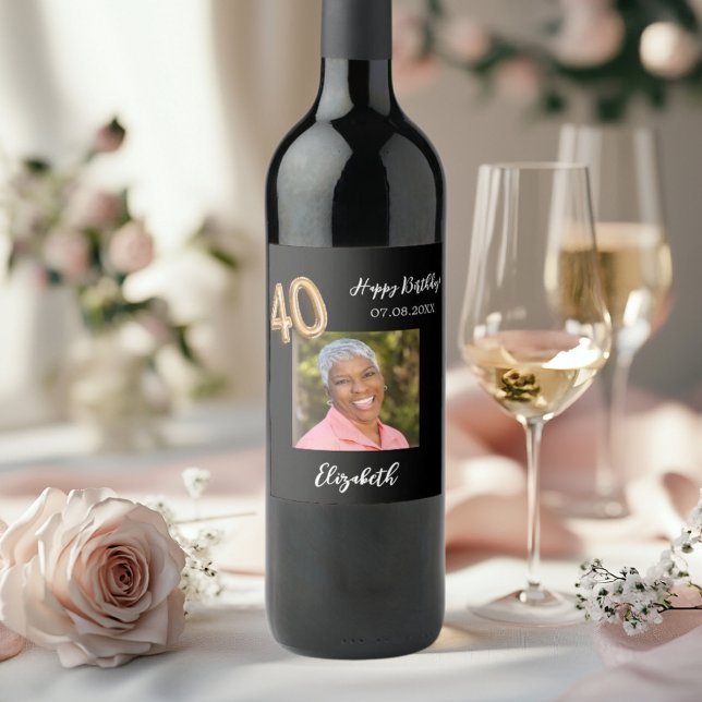 Étiquette Pour Bouteilles De Vin 40e anniversaire photo en or noir (Créateur téléchargé)
