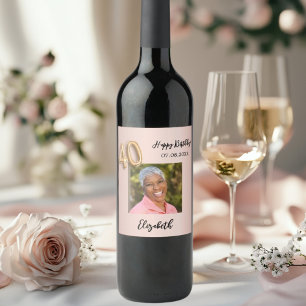 Étiquette Pour Bouteilles De Vin 40e anniversaire rose or rose photo