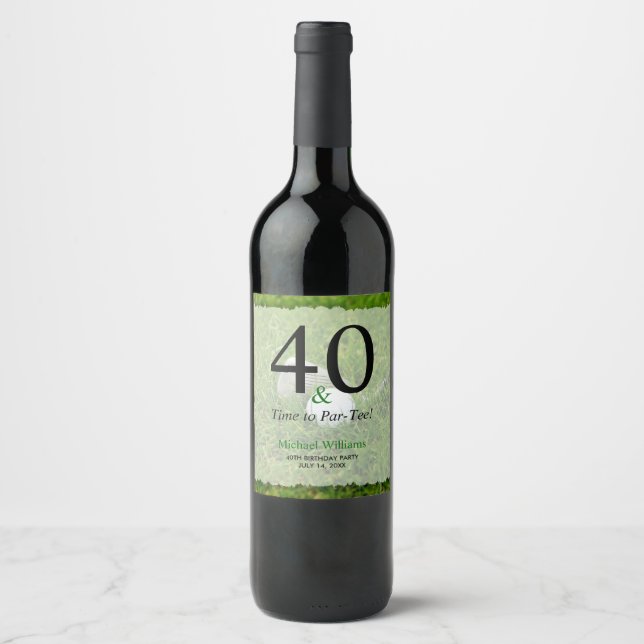 Étiquette Pour Bouteilles De Vin 40e Golf Anniversaire de fête Personnalisé (Devant)