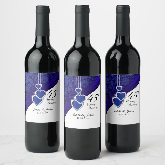 Étiquette Pour Bouteilles De Vin 45e anniversaire du Mariage Sapphire (Bouteilles)