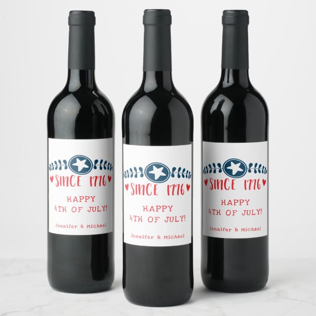 Étiquette Pour Bouteilles De Vin 4 juillet heureux | Depuis 1776 - Patriotique (Bouteilles)