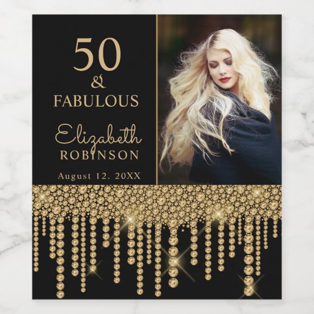 Étiquette Pour Bouteilles De Vin 50 et fabuleux Gold Drips Pearl Birthday Party (Étiquettes simples)