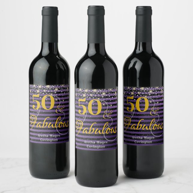 Étiquette Pour Bouteilles De Vin 50 et fabuleux perles Diamonds pourpre Anniversair (Bouteilles)