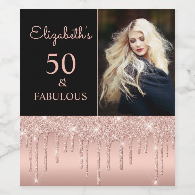 Étiquette Pour Bouteilles De Vin 50 et fabuleux Rose Gold Drips Anniversaire victoi (Étiquettes simples)