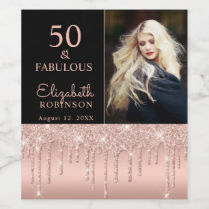Étiquette Pour Bouteilles De Vin 50 et fabuleux Rose Gold Drips fête d'anniversair