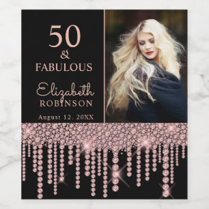 Étiquette Pour Bouteilles De Vin 50 et fabuleux Rose Gold Drips fête d'anniversaire