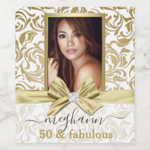 Étiquette Pour Bouteilles De Vin 50 et Fabulous Gold White Nom Anniversaire