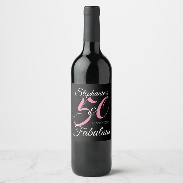 Étiquette Pour Bouteilles De Vin 50 et Fabulous Pink Personnalisé fête d'anniversai (Devant)